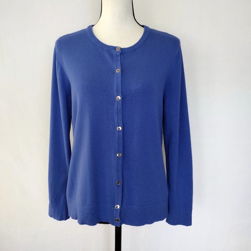 Jones New York Blue Knit Button Down Cardigan Sweater